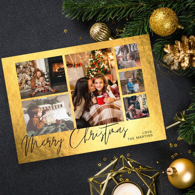 Carte Joyeux Noël Faux Gold Foil Multi Photo (Créateur téléchargé)