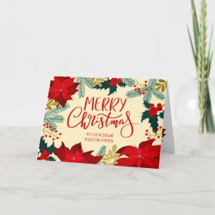 Carte Joyeux Noël floral et houx au pasteur