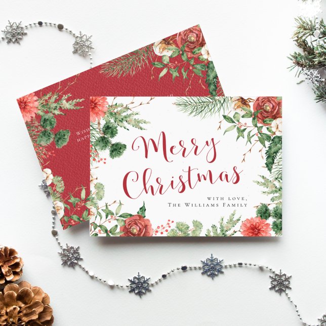 Carte Joyeux Noël Floral Holiday Card (Créateur téléchargé)