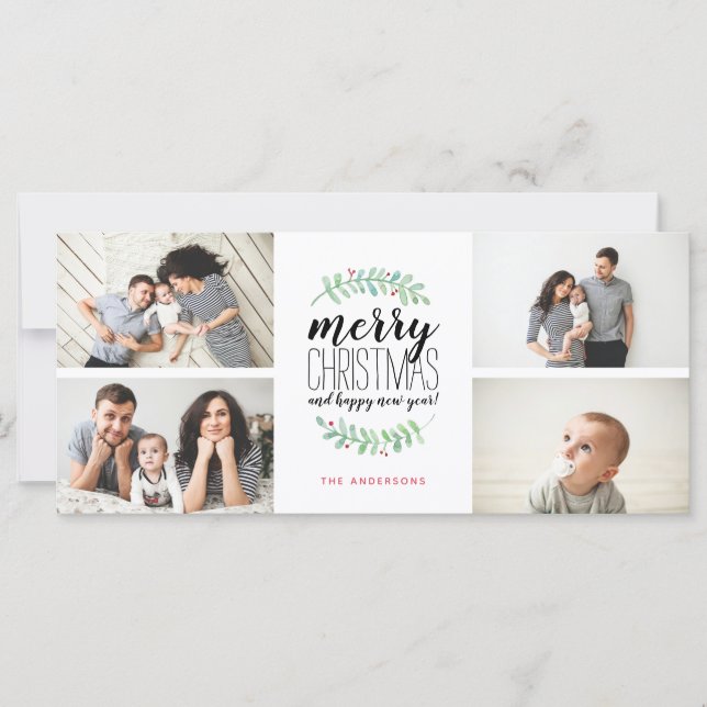 Carte Joyeux Noël Garland - Collage de 4 photos (Devant)