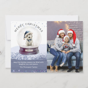 Carte Joyeux Noël Globe neige aquarelle photo chien