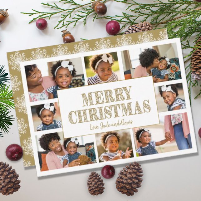 Carte Joyeux Noël Gold White Snowflakes 8 Photo (Créateur téléchargé)