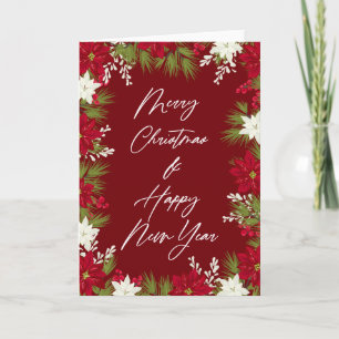 Carte Joyeux Noël hiver Rouge Bold Poinsettia Bordure