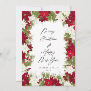 Carte Joyeux Noël hiver Rouge Bold Poinsettia Photo