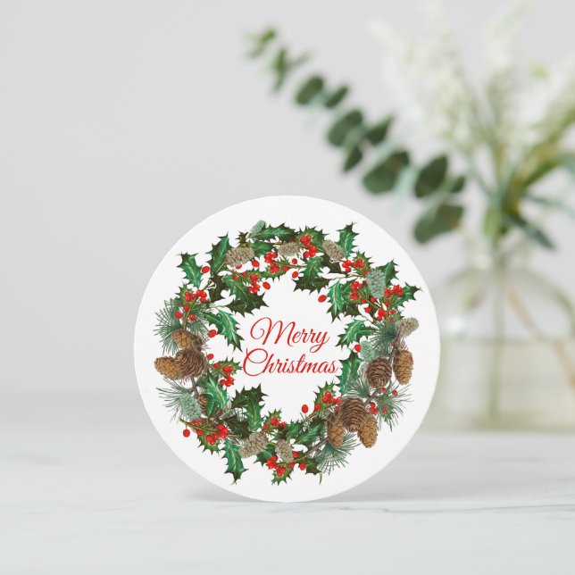 Carte Joyeux Noël Holly & Pine Wreath (Debout devant)