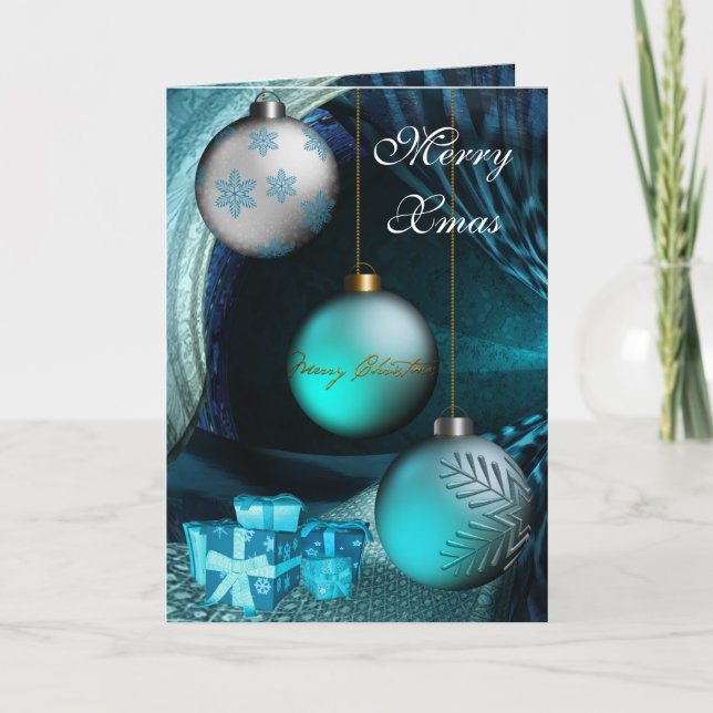 Carte Joyeux Noël Jade Blue Balls (Devant)