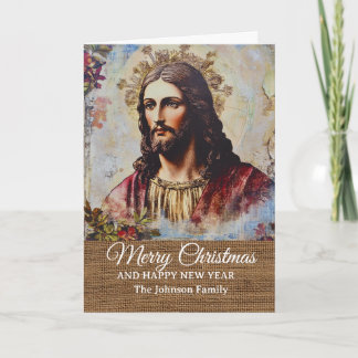 Carte Joyeux Noël Jésus Rustique Vintage