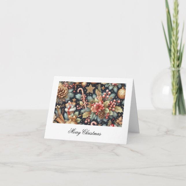 Carte Joyeux Noël Joli Motif Floral Design (Devant)