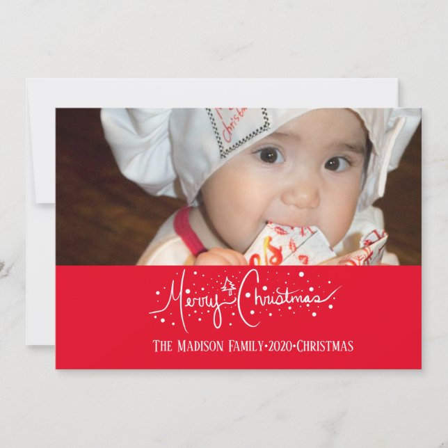 Carte Joyeux Noël lettrage dessiné à la main neige doodl (Devant)