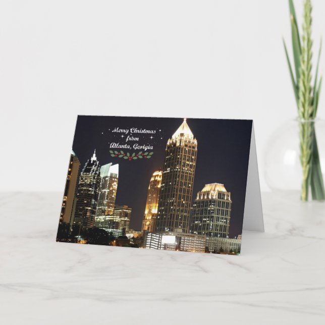 Carte "Joyeux Noël," ligne d'horizon d'Atlanta, Géorgie (Devant)