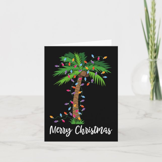 Carte Joyeux Noël Lumières Palm Tree Beach Noël Pyjama (Devant)