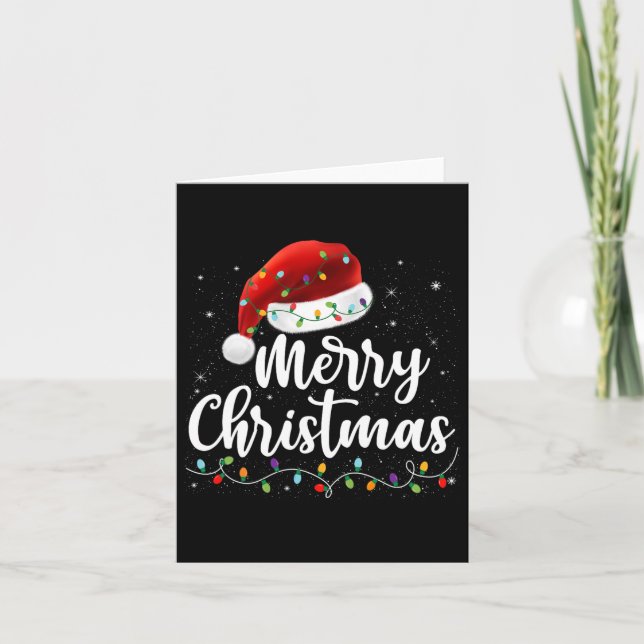 Carte Joyeux Noël Lumières Rouge Noël Chapeau Noël Famil (Devant)