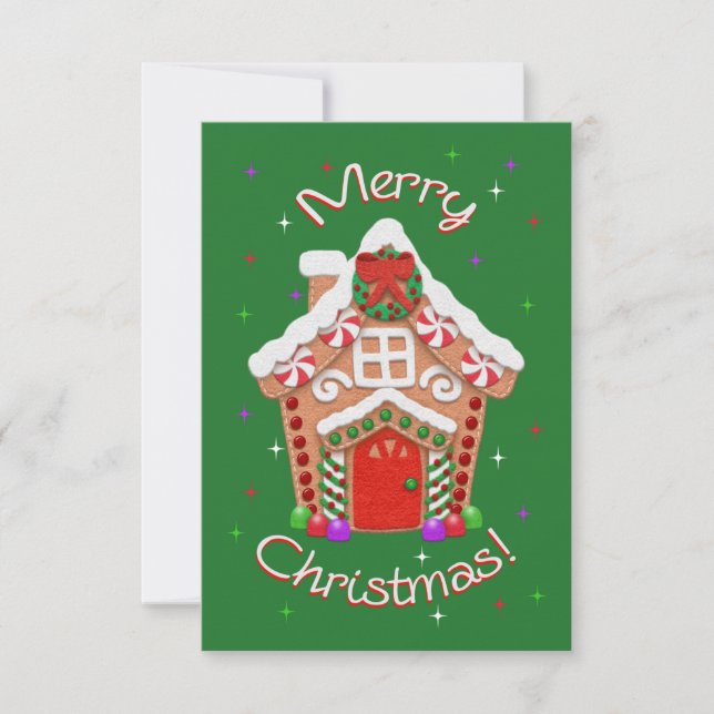 Carte Joyeux Noël ! Maison en pain d'épice en faux feutr (Devant)