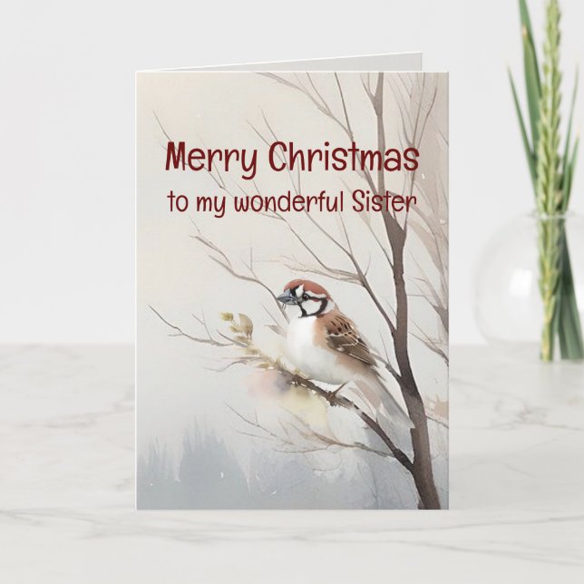 Carte Joyeux Noël Merveilleuse Soeur Aquarelle (Devant)