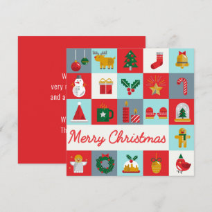 Carte Joyeux Noël mignon Rétro hiver Icônes de Noël