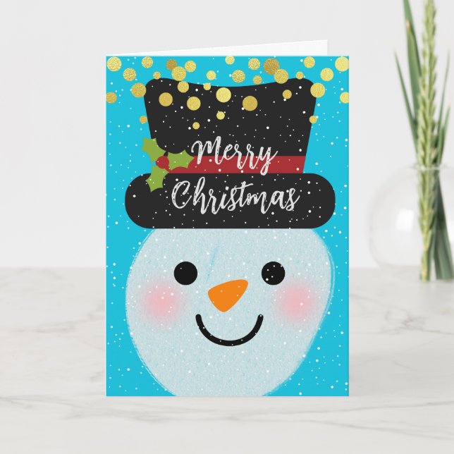 Carte Joyeux Noël mignon Snowman en hiver (Devant)
