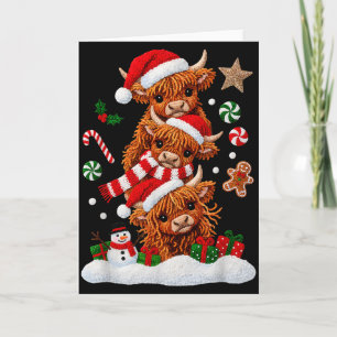 Carte Joyeux Noël mignon vache des Highlands Noël Santa