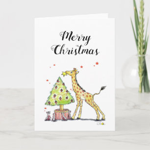 Carte Joyeux Noël (mignonne girafe sapin de Noël)
