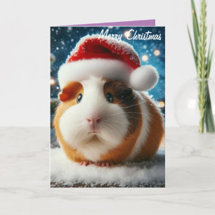 Carte Joyeux Noël mignonne Guinée porc avec chapeau de S