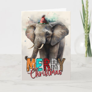 Carte Joyeux Noël mignonne Happy Père Noël Elephant