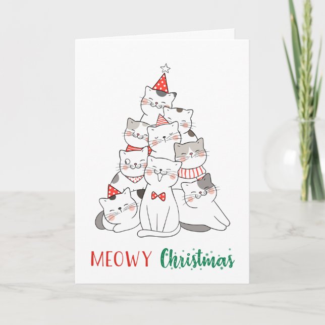Carte Joyeux Noël Minou Drôle de Chat Mignon Amateur de  (Devant)