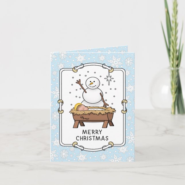 Carte Joyeux Noël Nativité bébé Jésus Snowman (Devant)