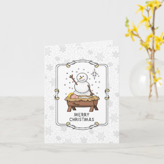 Carte Joyeux Noël Nativité bébé Jésus Snowman