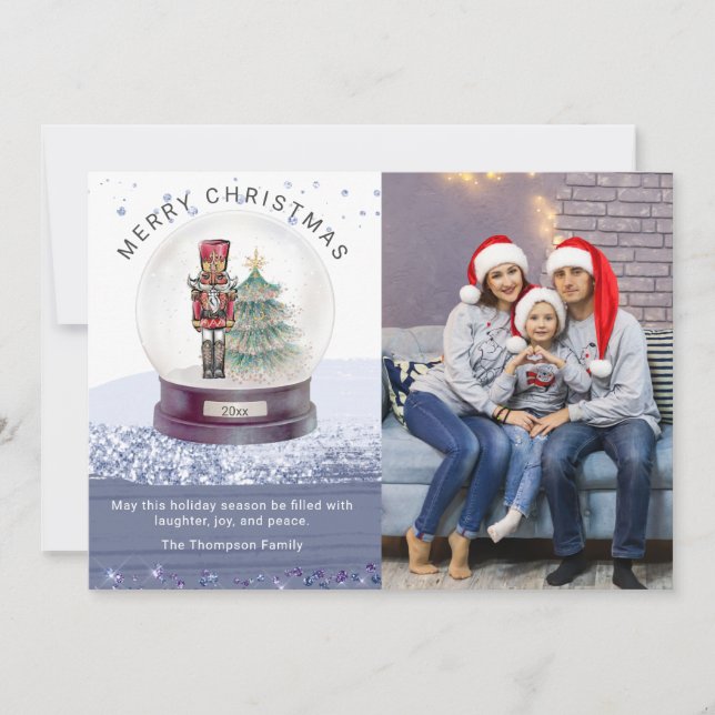Carte Joyeux Noël Neige Globe Nutcracker Photo (Devant)