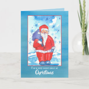 Carte Joyeux Noël nièce Père Noël Snowflakes