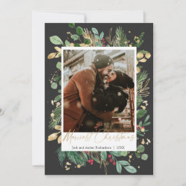 Carte Joyeux Noël noir or rouge sainte baies