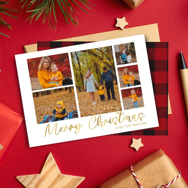Carte Joyeux Noël Or 6 Photo Buffalo Plaid (Créateur téléchargé)