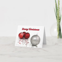 Carte Joyeux Noël Ornements Rouges et Argentés