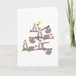 Carte Joyeux Noël Paresseux Sapin de Noël Chapeau de Pèr