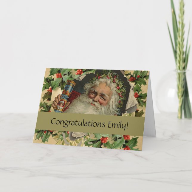 Carte Joyeux Noël Père Noël Antique classique (Devant)