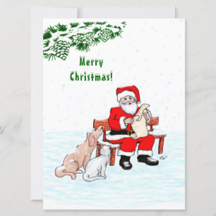Carte Joyeux Noël! Père Noël avec chat et chien