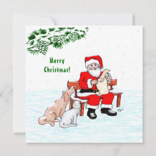 Carte Joyeux Noël ! Père Noël avec chat et chien