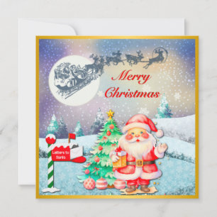 Carte Joyeux Noël Père Noël, Sleigh, Reindeer, Snowflake