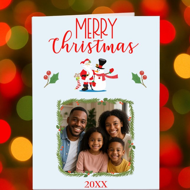 Carte Joyeux Noël Photo Famille Snowman Holiday (Créateur téléchargé)