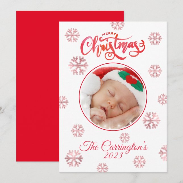 Carte Joyeux Noël Photo Red Plaid Snowflakes Holiday (Devant / Derrière)