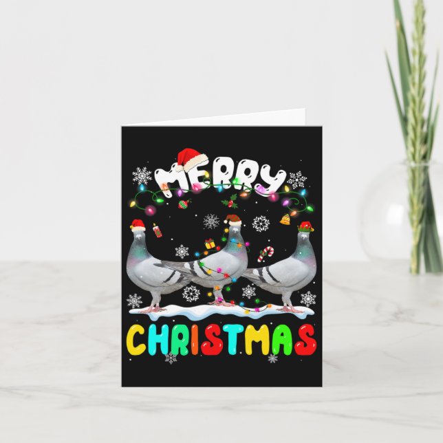 Carte Joyeux Noël Pigeon Lover Santa Hat Noël Lumières (Devant)