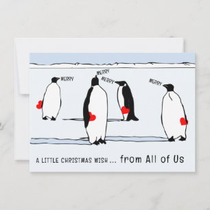 Carte Joyeux Noël Pingouin Vacances Cœur Rouge Cool