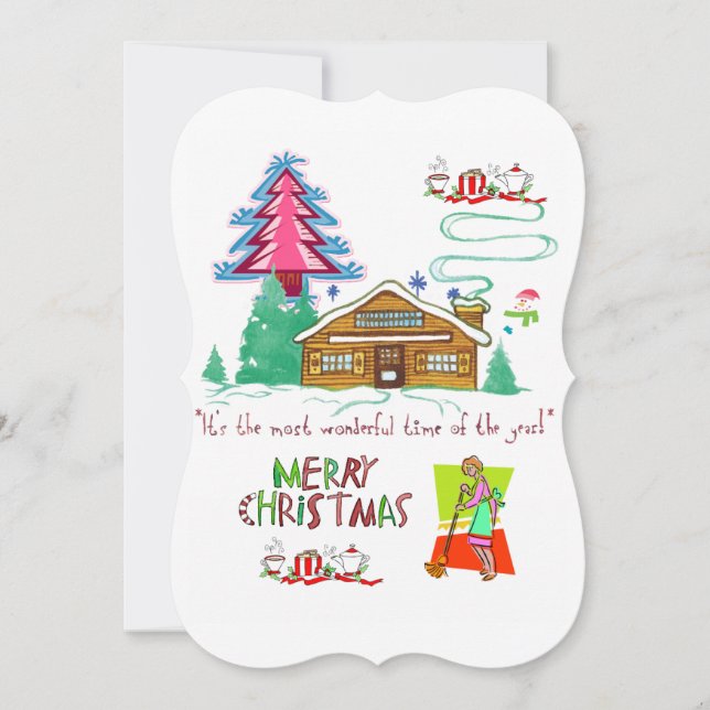 Carte Joyeux Noël Plat Greeting Card Cleaning Lady (Devant)