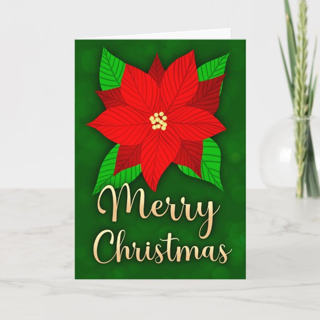 Carte Joyeux Noël Poinsettia Salutation vacances (Devant)