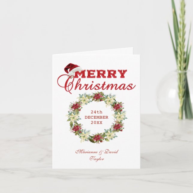 Carte Joyeux Noël Poinsettia Wreath Monogramme (Devant)