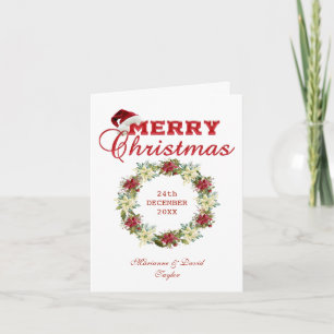 Carte Joyeux Noël Poinsettia Wreath Monogramme