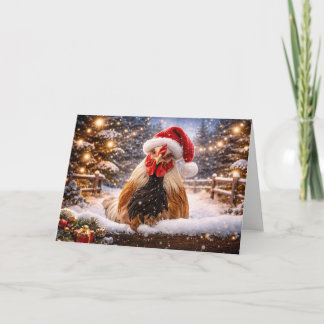 Carte Joyeux Noël poulet drôle chapeau de Santa