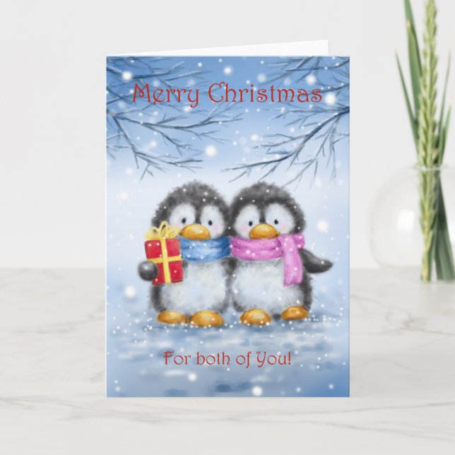 Carte Joyeux Noël pour vous deux, Penguin Couple (Devant)