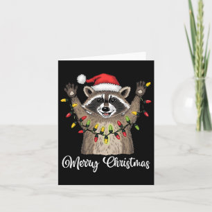 Carte Joyeux Noël Raccoon Santa Hat Xmas Light Pjs M