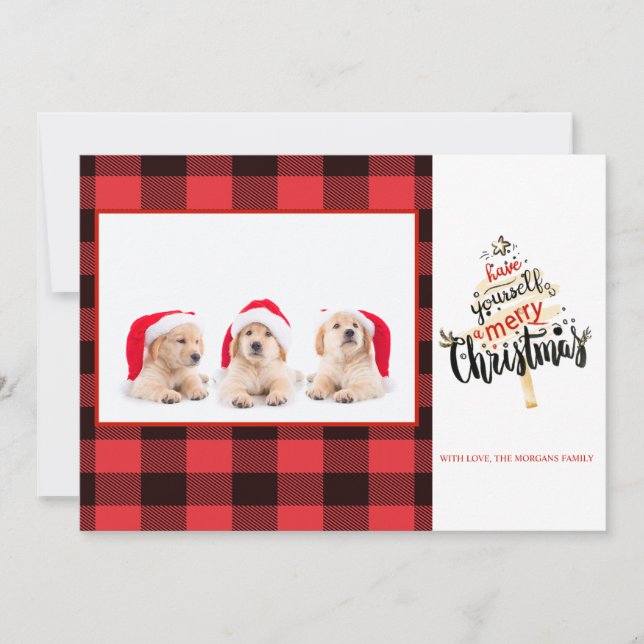 Carte Joyeux Noël Red Buffalo Plaid Photo (Devant)