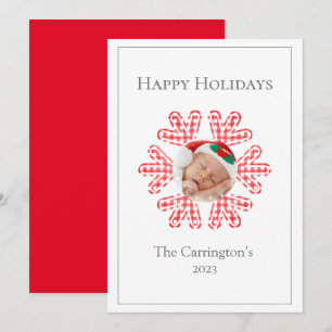Carte Joyeux Noël Red Plaid Snowflake Photo Holiday